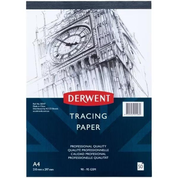 Derwent A4 90gsm Tracing Paper Pad 50 Sheets Pack of 5 50247 (5 Pack) - SuperOffice