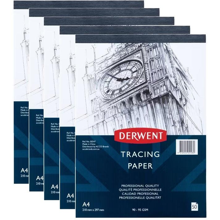 Derwent A4 90gsm Tracing Paper Pad 50 Sheets Pack of 5 50247 (5 Pack) - SuperOffice