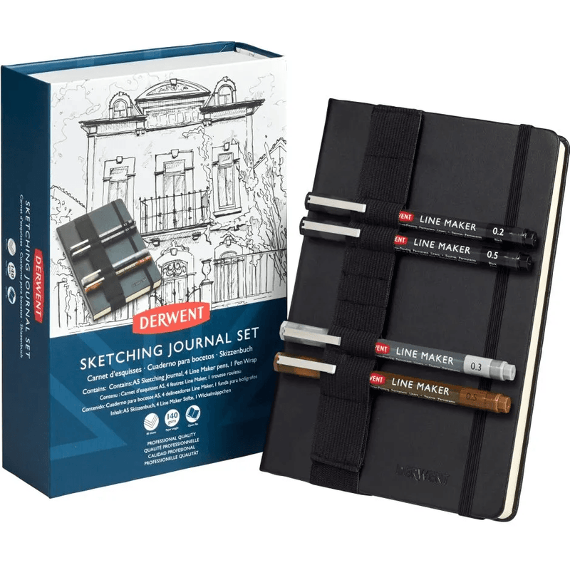 Derwent A5 Sketching Journal Book Set Graphik Line Maker Markers 2302734 - SuperOffice