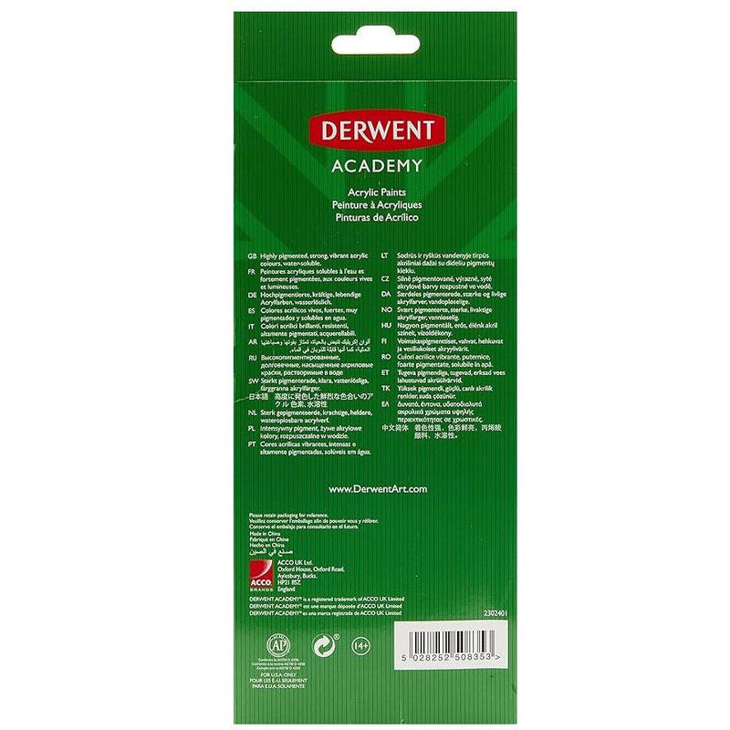 Derwent Academy Acrylic Paint Tubes 12ml Pack of 12 2302401 - SuperOffice