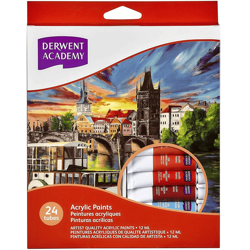 Derwent Academy Acrylic Paints 12mL Paint Tubes Set Pack 24 R33005 - SuperOffice