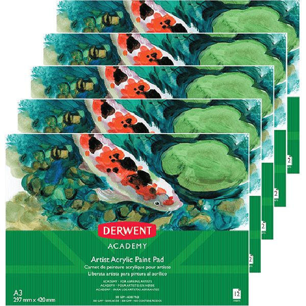 Derwent Academy Artist Acryclic Paint Pad Landscape 12 Sheets A3 5 Pack R31210F (5 Pack) - SuperOffice