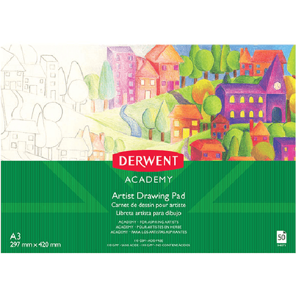Derwent Academy Artist Drawing Pad Paper Landscape A3 50 Sheet R310480 (1 Book) - SuperOffice