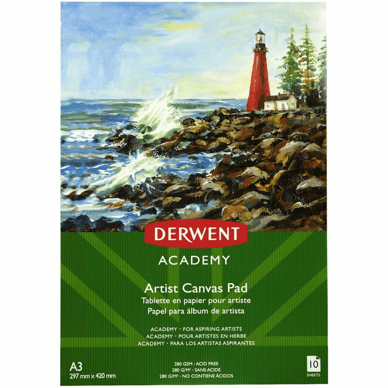 Derwent Academy Artists Canvas Pad Paper 280GSM A3 10 Sheets 5 Pack R31330F (5 Pack) - SuperOffice