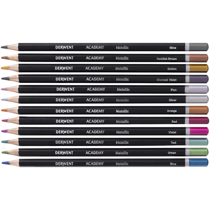 Derwent Academy Metallic Coloured Pencils Tin 12 Set 2301939 - SuperOffice