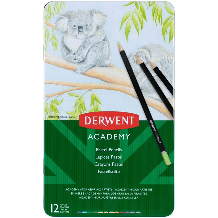 Derwent Academy Pastel Coloured Pencils Tin 12 Set 2301940 - SuperOffice