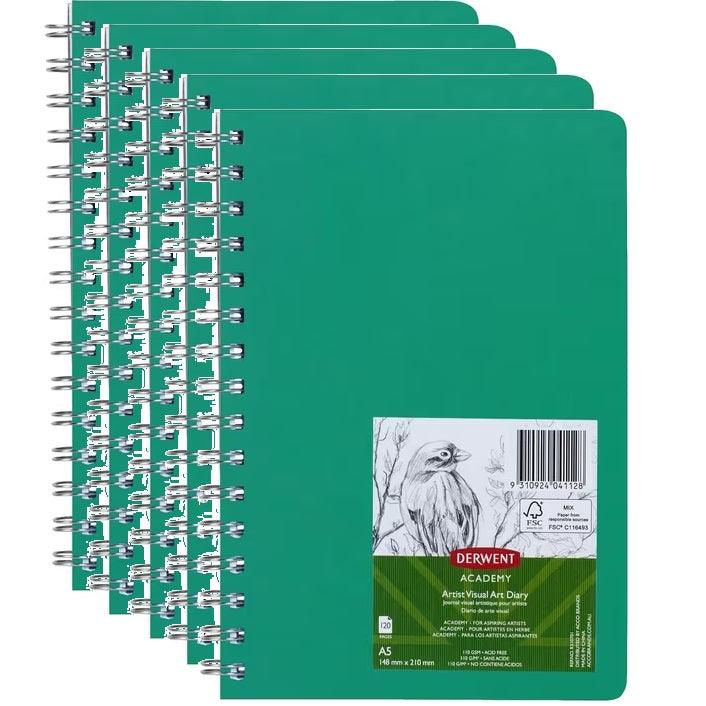 Derwent Academy Visual Art Diary 110gsm 120 Pages A5 Green Pack of 5 R310704 (5 Pack) - SuperOffice