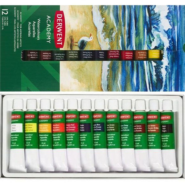 Derwent Academy Watercolour Paint Tubes Set 12 Pack 2302404 - SuperOffice