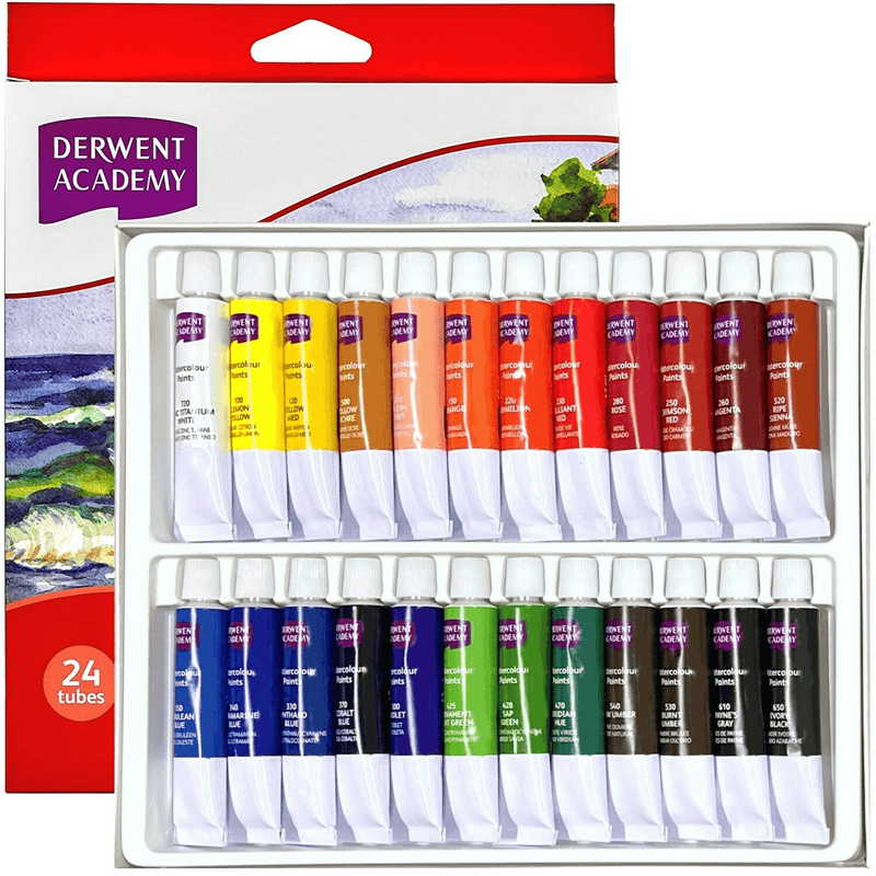 Derwent Academy Watercolour Paints 12ml Tubes Pack 24 Assorted Colours R33020 - SuperOffice