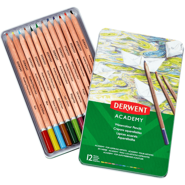 Derwent Colour Pencils Academy Watercolour Tin 12 2301941 - SuperOffice