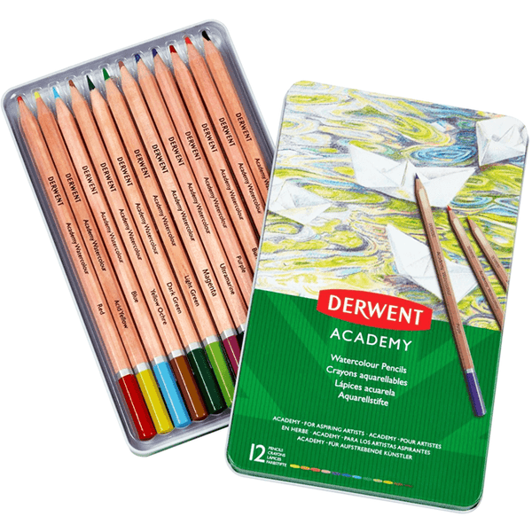 Derwent Colour Pencils Academy Watercolour Tin 12 2301941 - SuperOffice