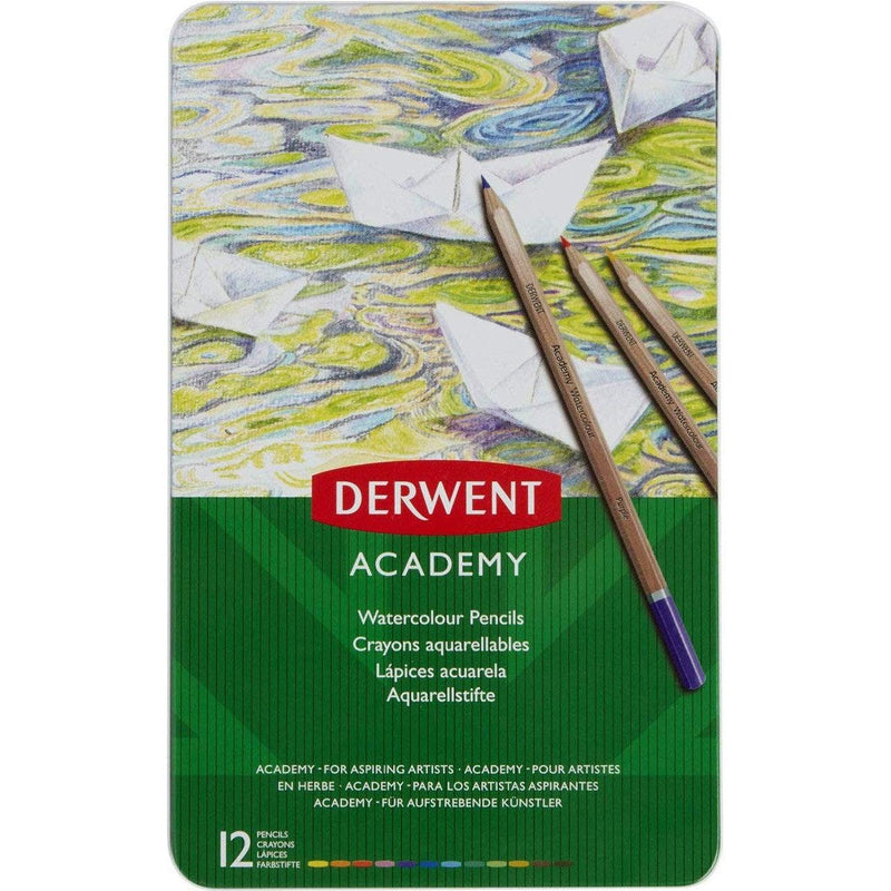 Derwent Colour Pencils Academy Watercolour Tin 12 2301941 - SuperOffice