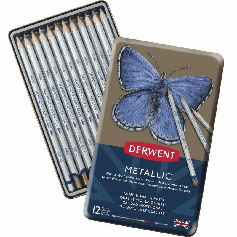 Derwent Colour Pencils Metallic Watersoluble Tin 12 Water R0700456 - SuperOffice