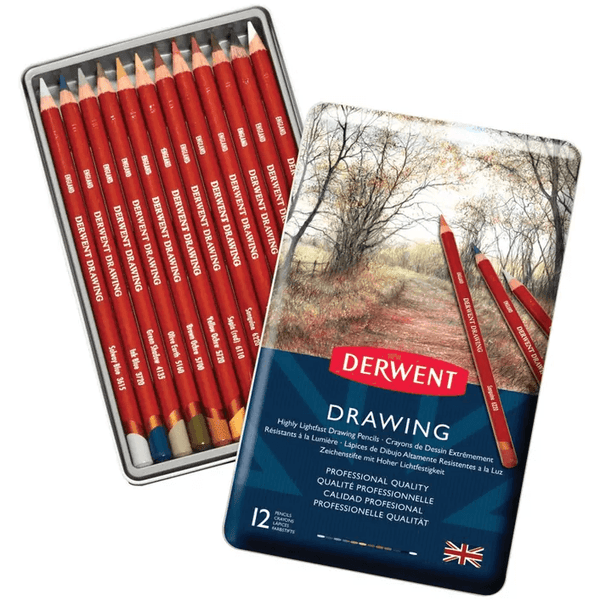 Derwent Drawing Coloured Pencils Tin Set Pack 12 High Lightfast Artists Professional R0700671 - SuperOffice