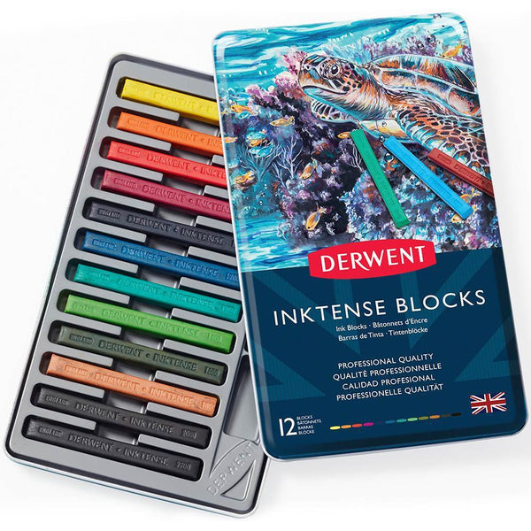 Derwent Inktense Block Assorted Tin 12 Art Blocks WaterColour R2300442 - SuperOffice