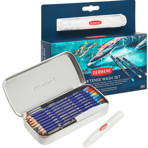 Derwent Inktense Wash Tin Set Coloured Pencils Spritzer WaterBrush Paint Brush 2302584 - SuperOffice