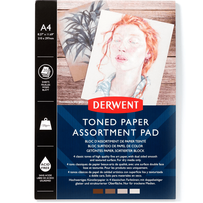 Derwent Mixed Toned Paper Pad 120gsm 4 Mid Tone Colours 20 Sheets A4 2306020 - SuperOffice