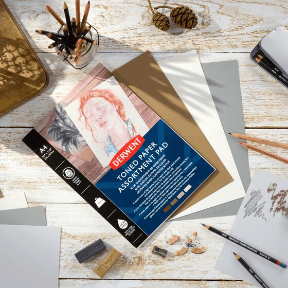 Derwent Mixed Toned Paper Pad 120gsm 4 Mid Tone Colours 20 Sheets A4 2306020 - SuperOffice