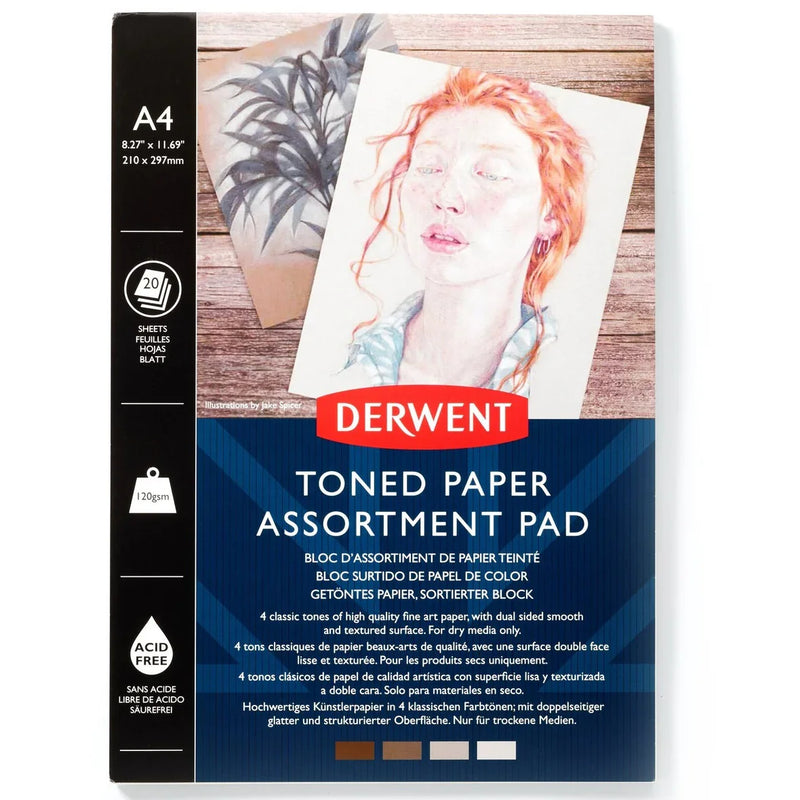 Derwent Mixed Toned Paper Pad 120gsm 4 Mid Tone Colours 20 Sheets A4 5 Pack 2306020 (5 Pack) - SuperOffice