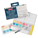 Derwent Pastel Paint Pan Assorted Colours Set 12 + Waterbrush Watercolour Painting 2305865 - SuperOffice