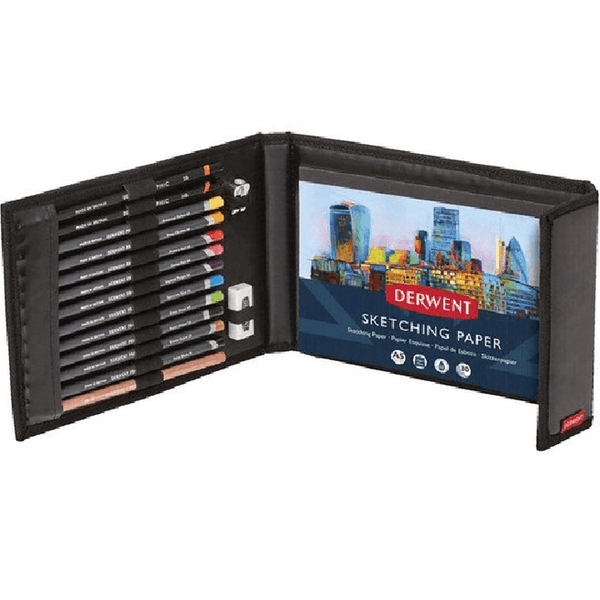 Derwent Procolour Wallet Set Colour Pencils Paper Sharpener Eraser Kit 2302582 - SuperOffice