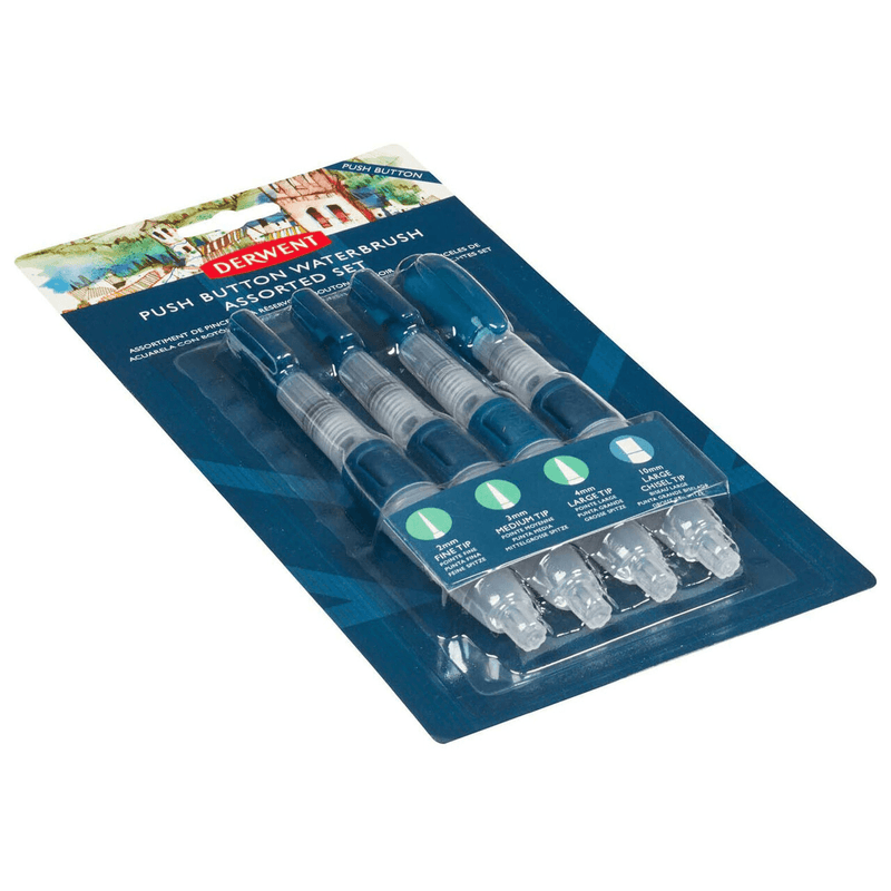 Derwent Push Button Waterbrush Pack 4 Assorted Tips Watercolour Painting 2305816 - SuperOffice
