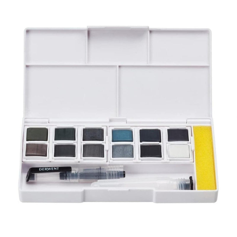 Derwent Tinted Charcoal Paint Pan Colours Set 12 + Waterbrush 2305872 - SuperOffice