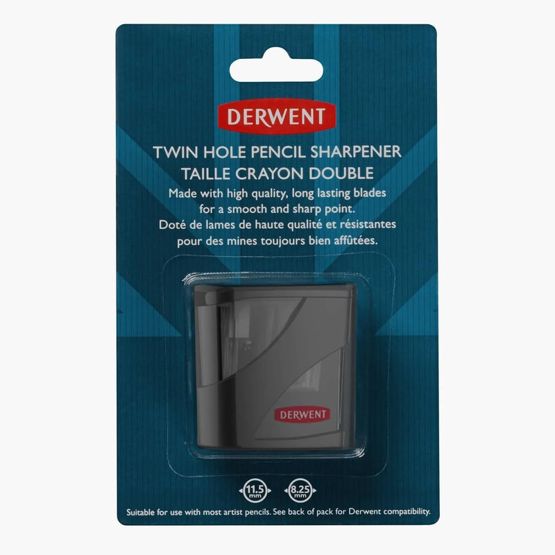 Derwent Twin Hole Sharpener Metal with Lid Container 2 Pack 2306123 (2 Pack) - SuperOffice