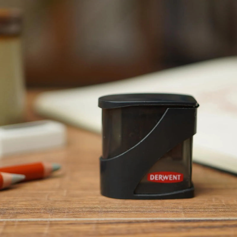 Derwent Twin Hole Sharpener Metal with Lid Container 2 Pack 2306123 (2 Pack) - SuperOffice
