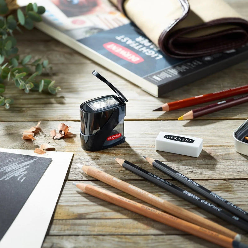 Derwent Twin Hole Sharpener Metal with Lid Container 2 Pack 2306123 (2 Pack) - SuperOffice