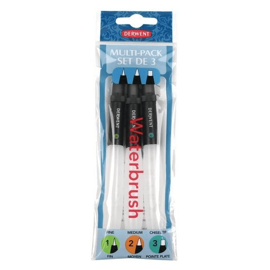 Derwent Waterbrush Pack 3 Assorted Tips Watercolour Painting 2301975 - SuperOffice