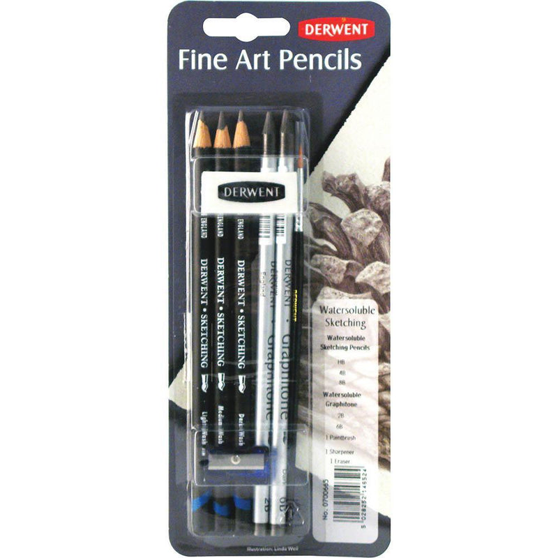 Derwent Watersoluble Sketch Graphitone Pencils Mixed Media Paintbrush Pack 6 700665 - SuperOffice