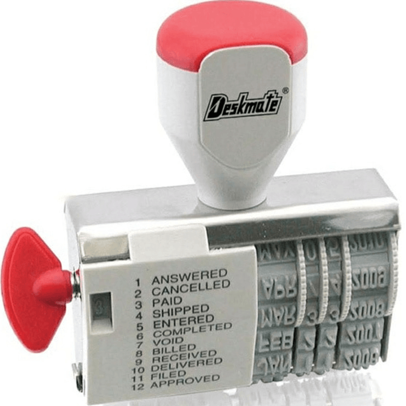 Deskmate Multi Phrase Stamp Dial-A-Phrase Dater 4mm Entered/Shipped/Completed/Paid 0316050 - SuperOffice