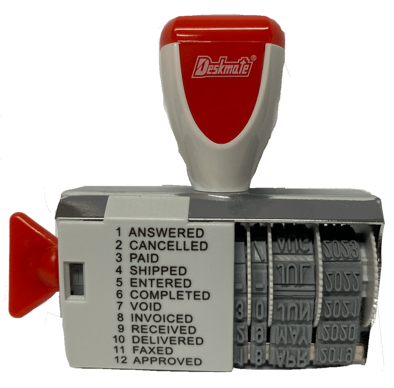 Deskmate Multi Phrase Stamp Dial-A-Phrase Dater 4mm Entered/Shipped/Completed/Paid 0316050 - SuperOffice