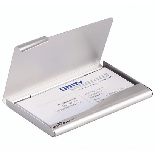 Durable Business Card Box Aluminium 20 Capacity 241523 - SuperOffice
