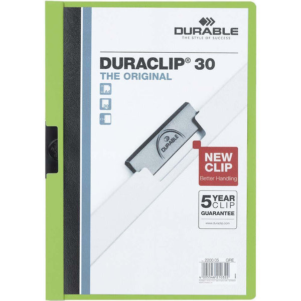 Durable Duraclip Document File Portrait 30 Sheet Capacity A4 Green 220005 - SuperOffice