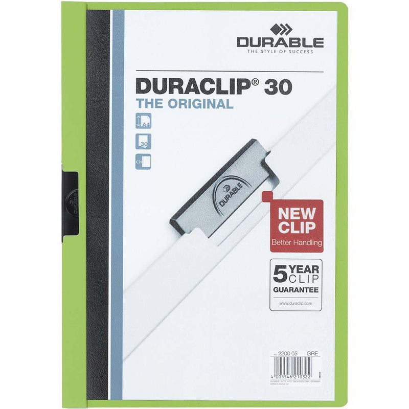Durable Duraclip Document File Portrait 30 Sheet Capacity A4 Green 220005 - SuperOffice