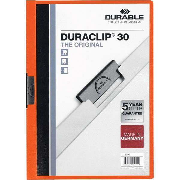 Durable Duraclip Document File Portrait 30 Sheet Capacity A4 Orange 220009 - SuperOffice