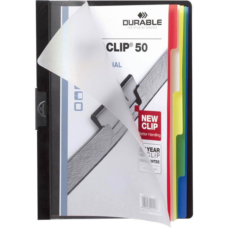 Durable Duraclip Document File Portrait 50 Sheet Capacity With 5 Coloured Index Tabs A4 Black 223401 - SuperOffice