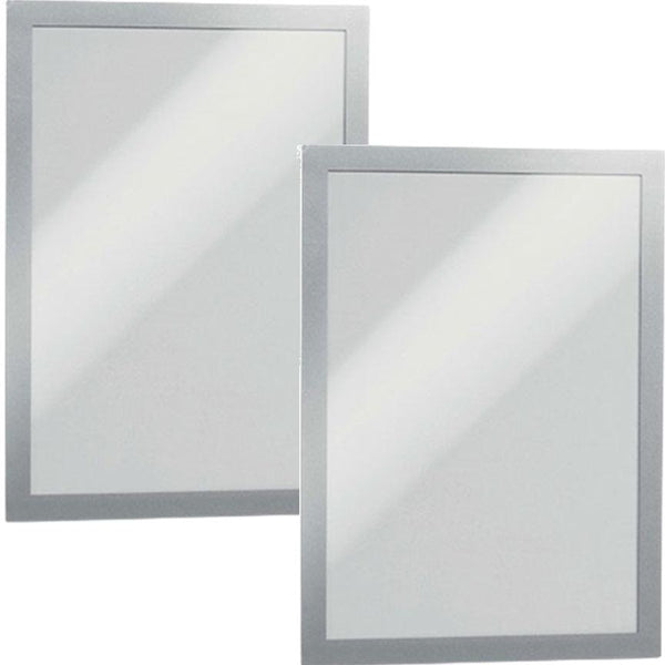 Durable Duraframe Sign Holder Adhesive Back A4 Silver Pack 2 487223 - SuperOffice