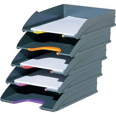 Durable Varicolor Letter Trays 255 X 55 X 330Mm Grey/Yellow/Orange/Red/Pink/Purple Set 5 770557 - SuperOffice