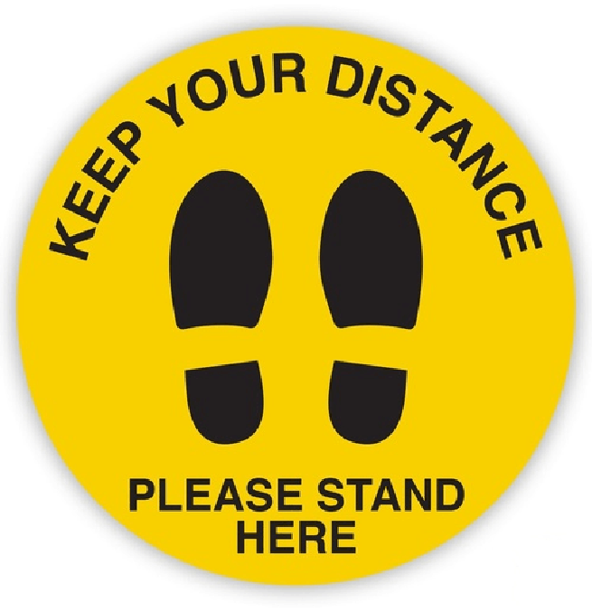 Durus Keep Your Distance Please Stand Here Floor Sign Sticker Yellow Social Distancing 400143732 - SuperOffice