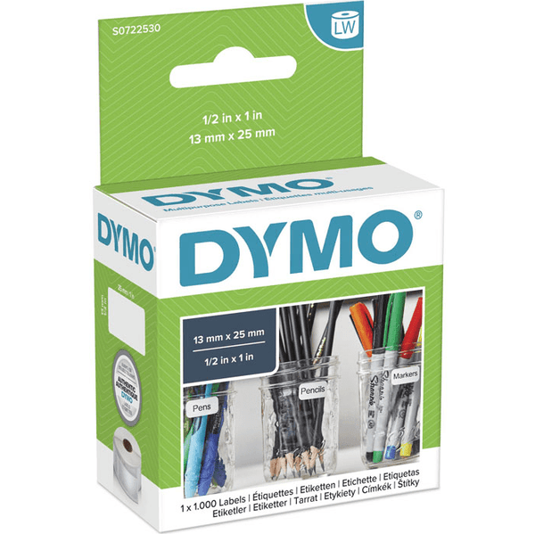 Dymo 11353 LW Multi-Purpose 1000 Labels 13x25mm 2 UP White S0722530 - SuperOffice