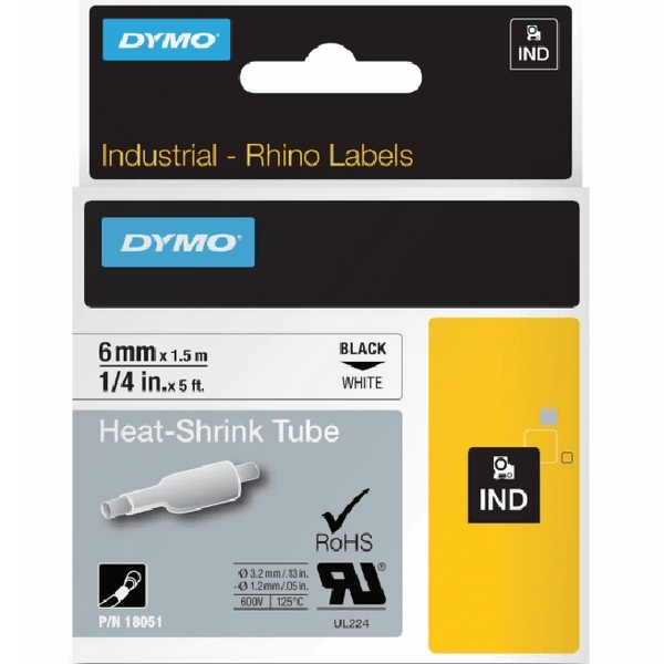 Dymo 18051 Rhino Industrial Heat Shrink Tubing 6mm Black On White 18051 - SuperOffice