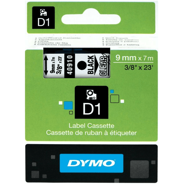 Dymo 40910 D1 Labelling Tape 9mmx7m Black On Clear S0720670 - SuperOffice