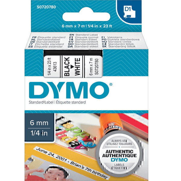 Dymo 43613 D1 Labelling Tape 6Mm X 7M Black On White S0720780 - SuperOffice