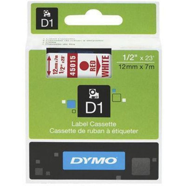Dymo 45015 D1 Labelling Tape 12mmx7m Red On White S0720550 - SuperOffice