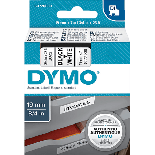 Dymo 45803 D1 Labelling Tape 19mmx7m Black On White S0720830 - SuperOffice