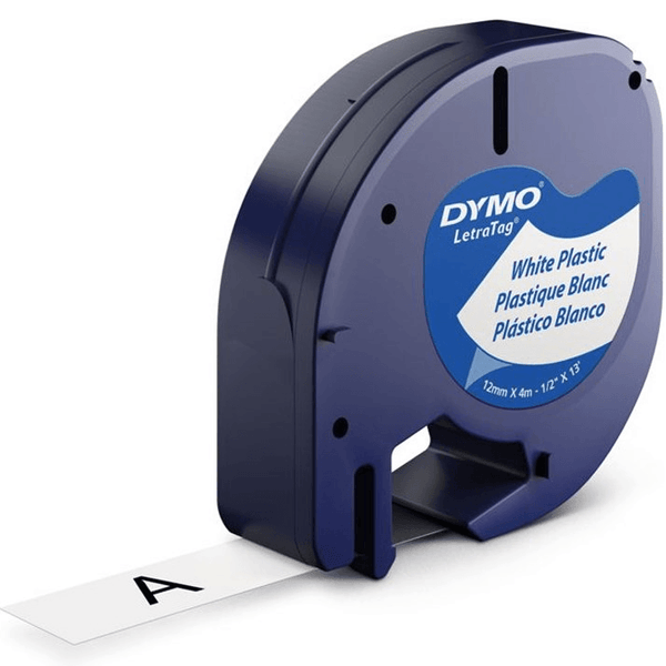 Dymo 91331 Letratag Plastic Labelling Tape Refill 12mm Black On White 91331 - SuperOffice