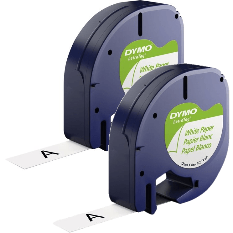 Dymo 92630 Letratag Labelling Tape Paper 12mmx4m Black On White Pack 2 SD92630 or 10697 (Twin Pack) - SuperOffice